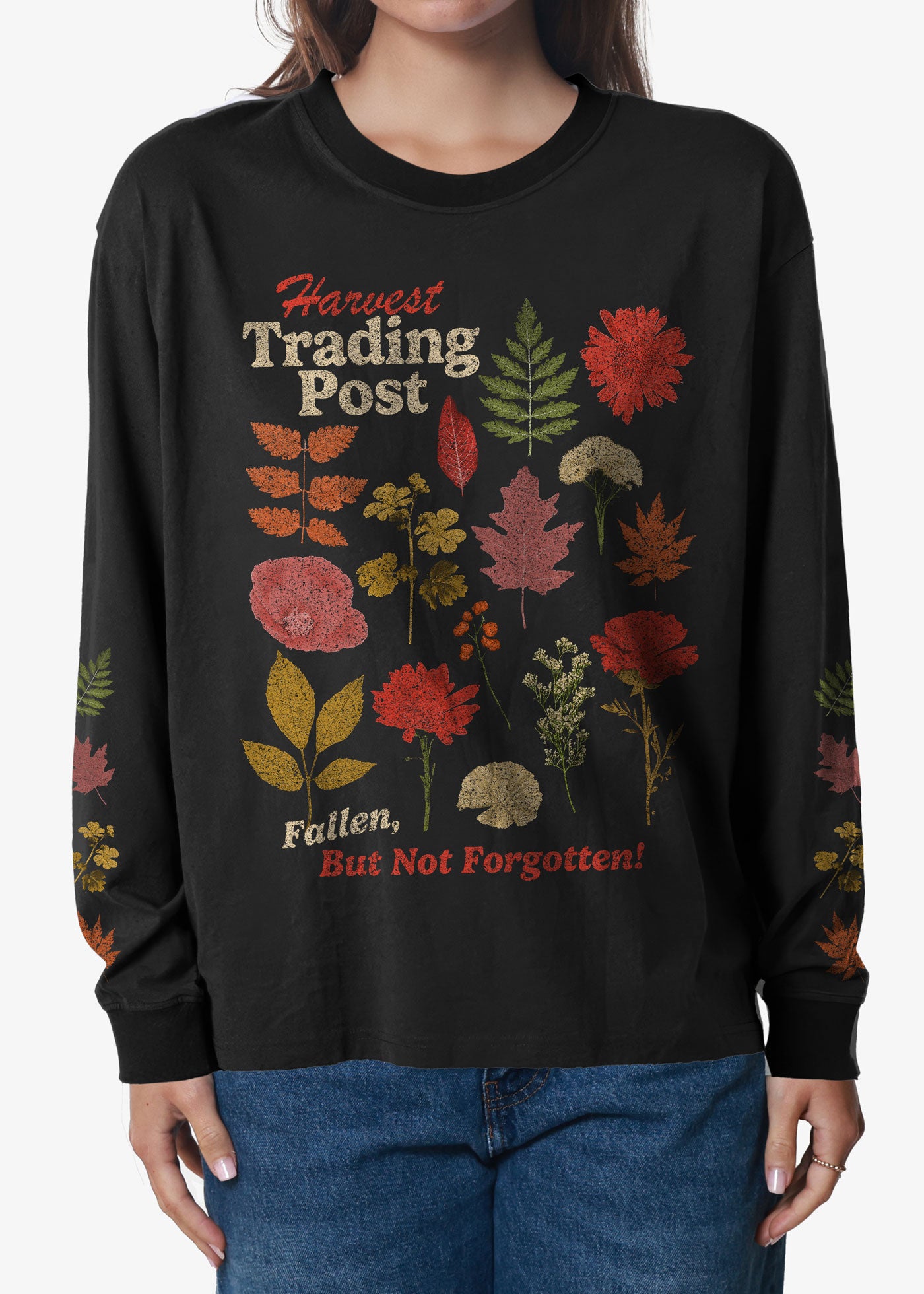 Harvest Trading Post Faded Black Long Sleeve Crewneck Tee