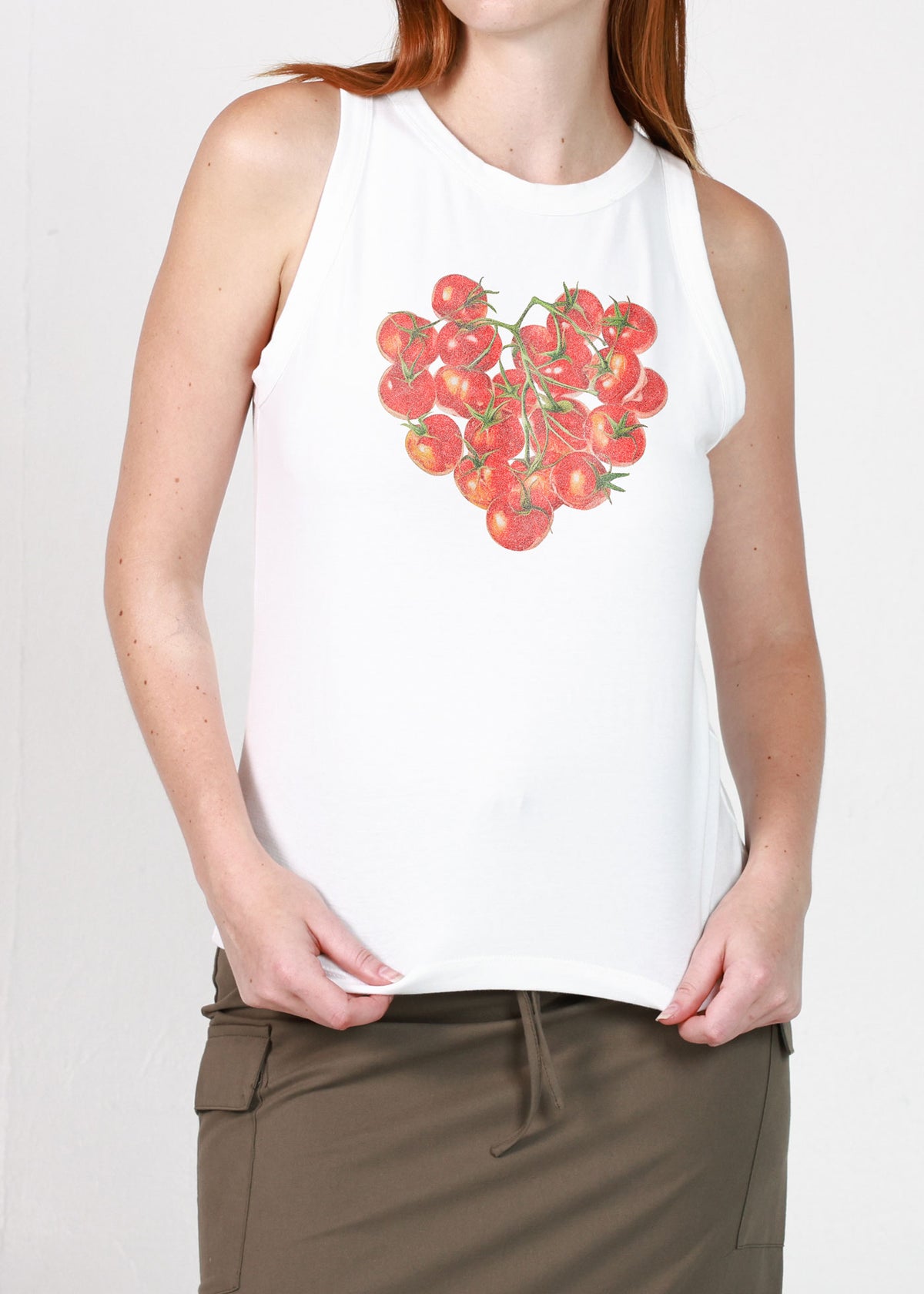 Tomato Heart White High Neck Tank