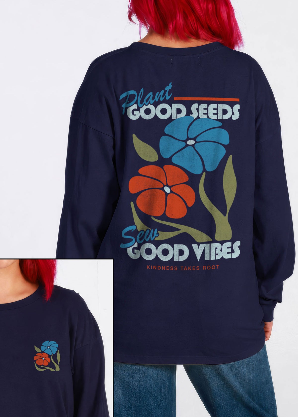 Plant Good Seeds Organic Navy Long Sleeve Crewneck Tee