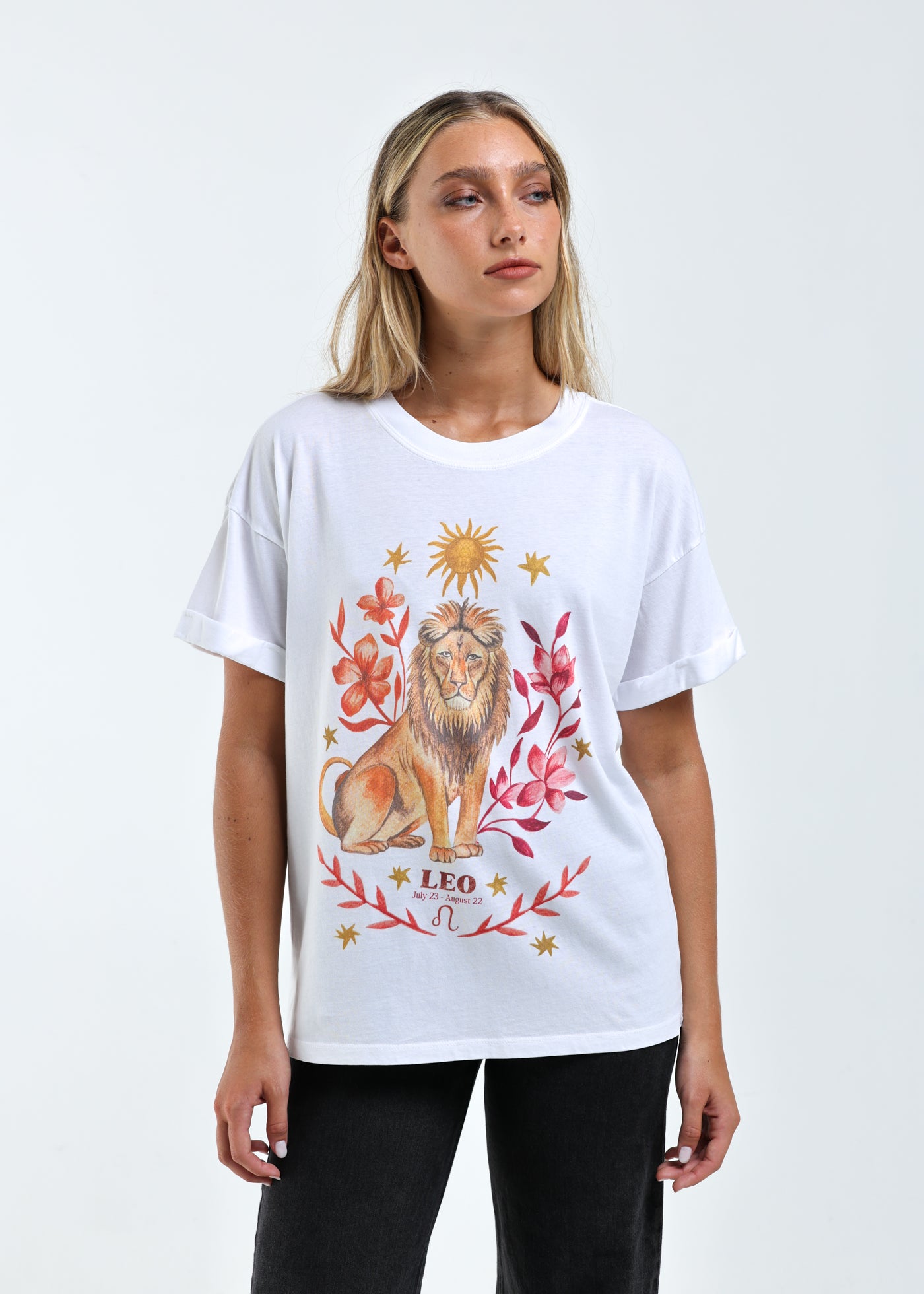 Leo Cosmic Zodiac Vintage White Boyfriend Tee