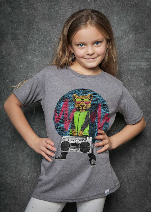 Leopard Boombox Kid's Heather Grey T-Shirt