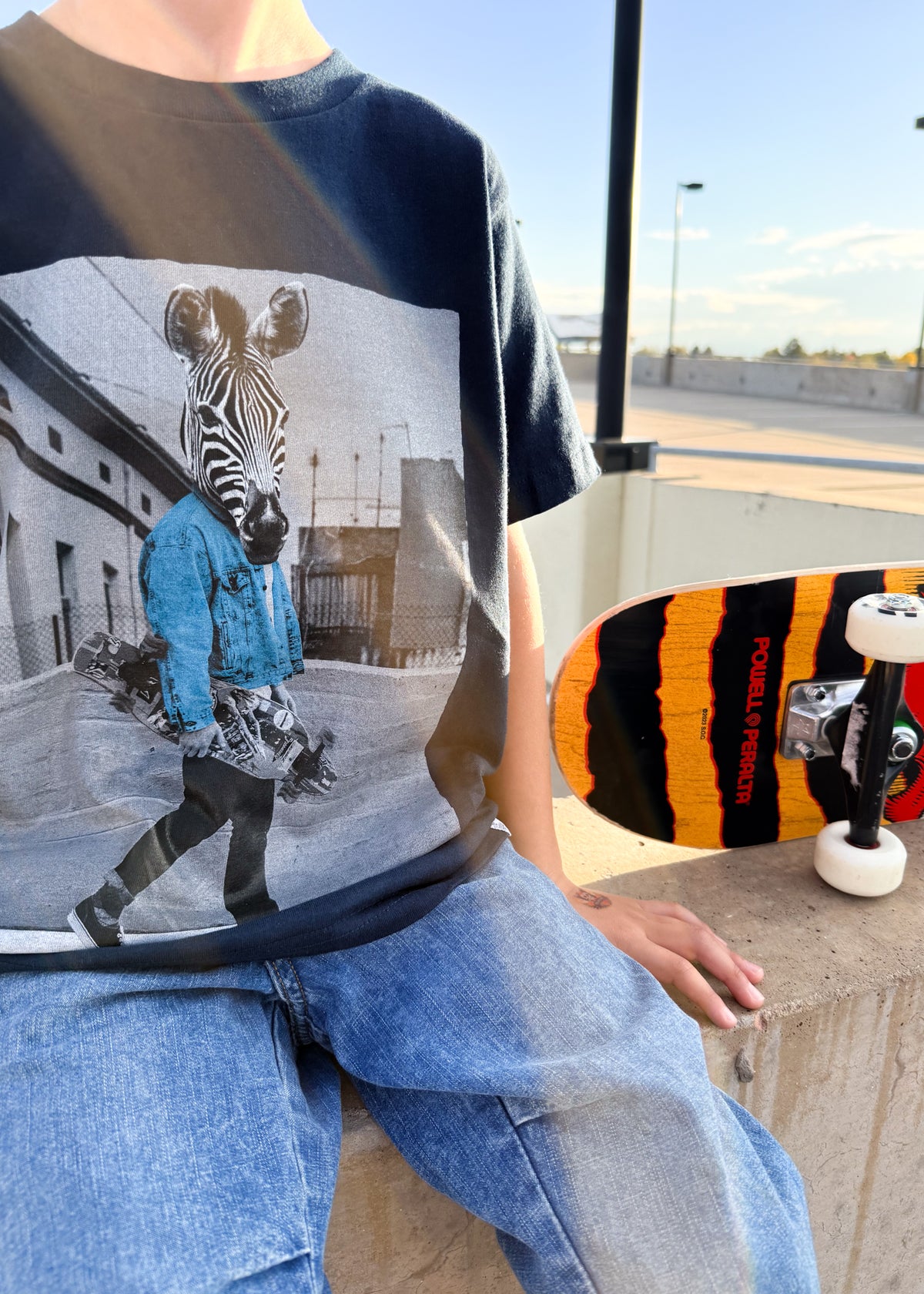 Zebra Skater Kid's Navy T-Shirt