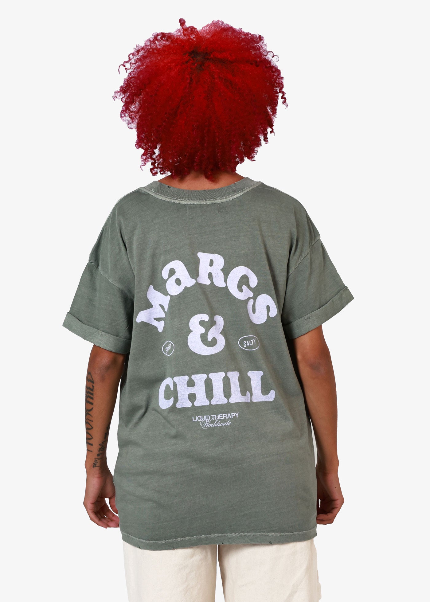 Margs & Chill Army Green Boyfriend Tee