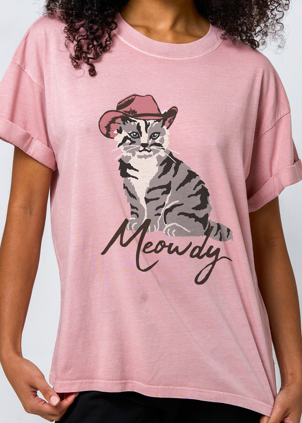 Meowdy Dusty Pink Boyfriend Tee