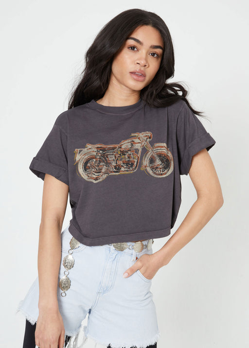 Motorcycle Black Cropped Boyfriend Tee