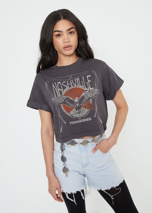 Nashville Hawk Black Cropped Boyfriend Tee