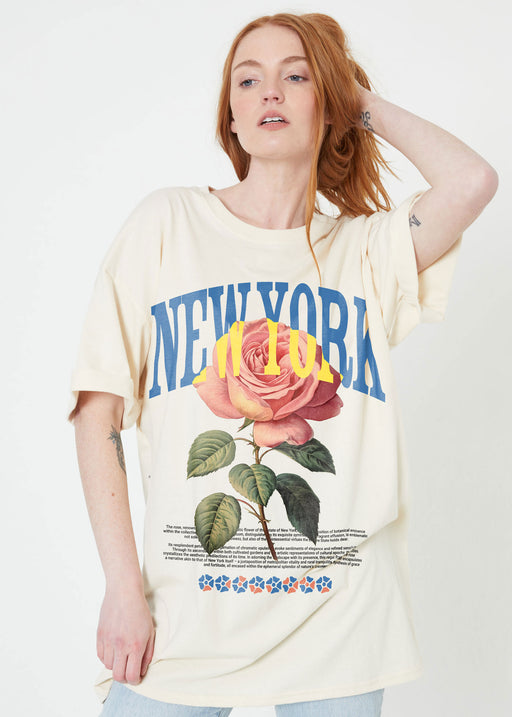 New York Rose Off-White Tee Dress