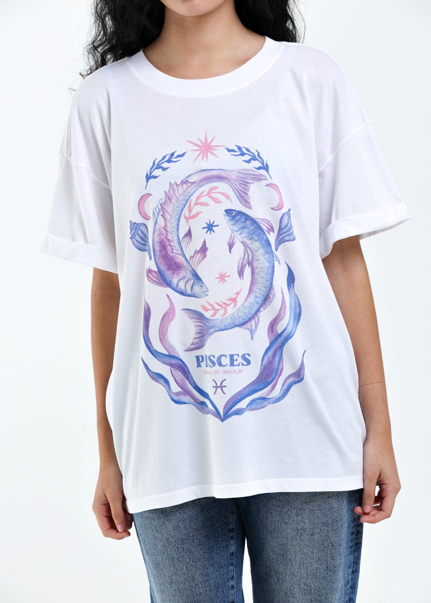 Pisces Cosmic Zodiac Vintage White Boyfriend Tee
