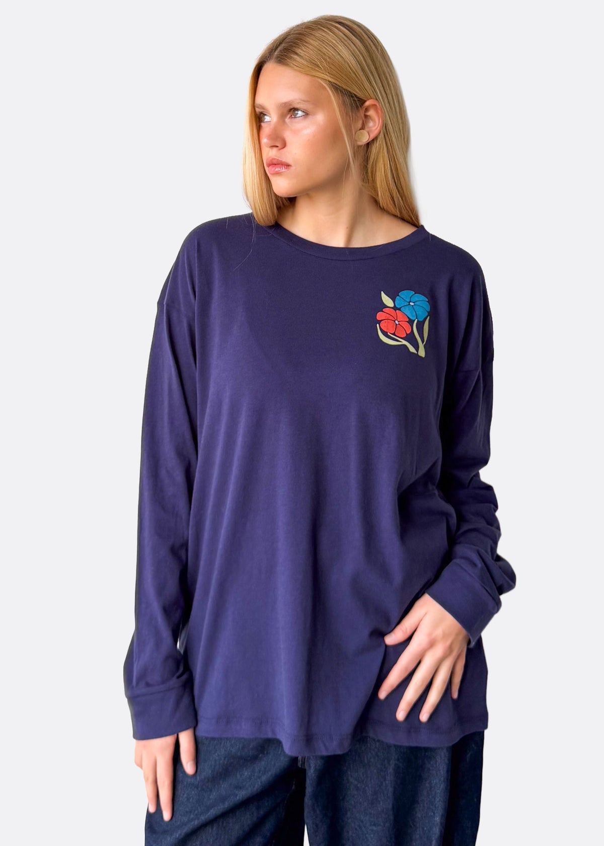 Plant Good Seeds Organic Navy Long Sleeve Crewneck Tee
