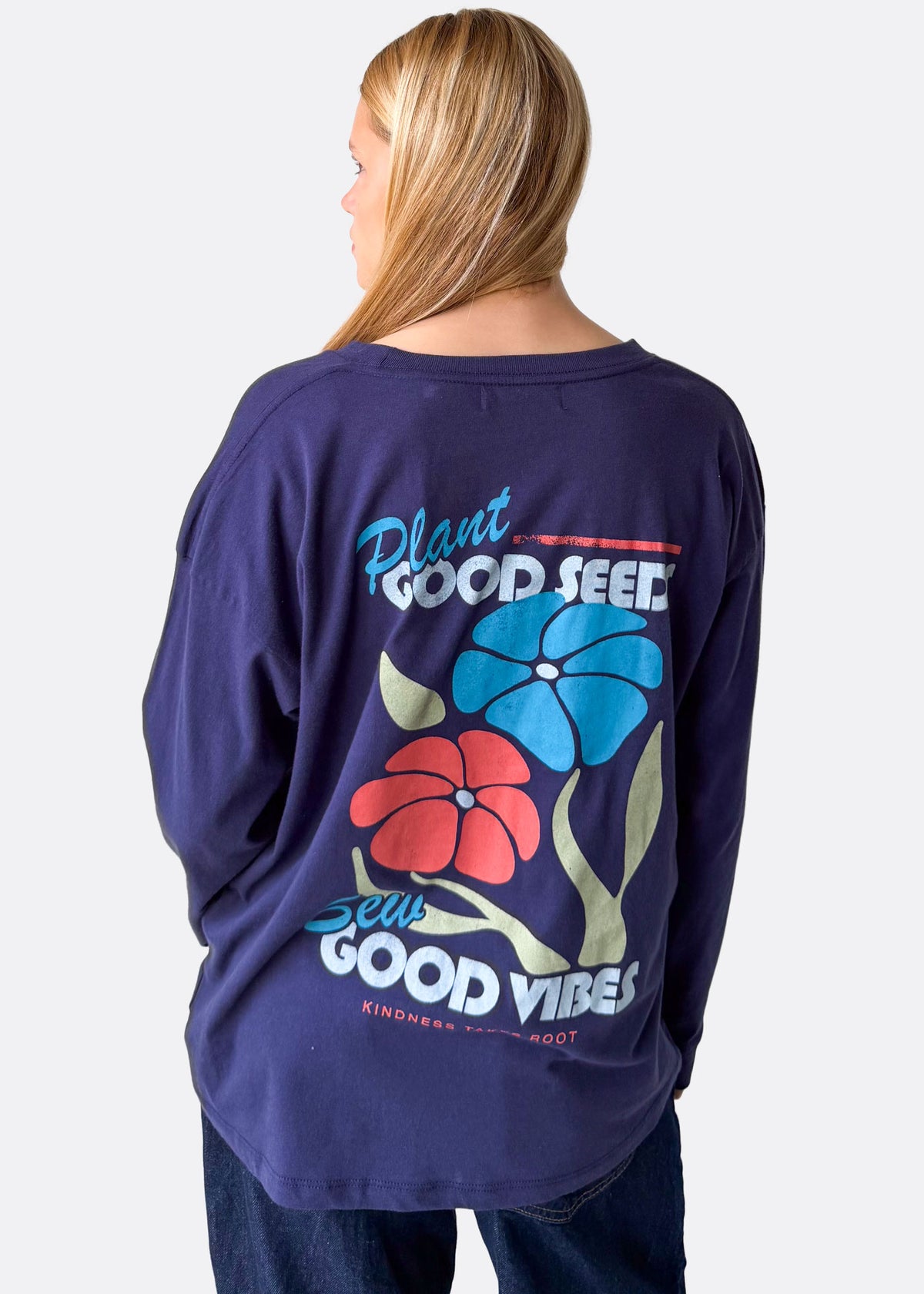 Plant Good Seeds Organic Navy Long Sleeve Crewneck Tee