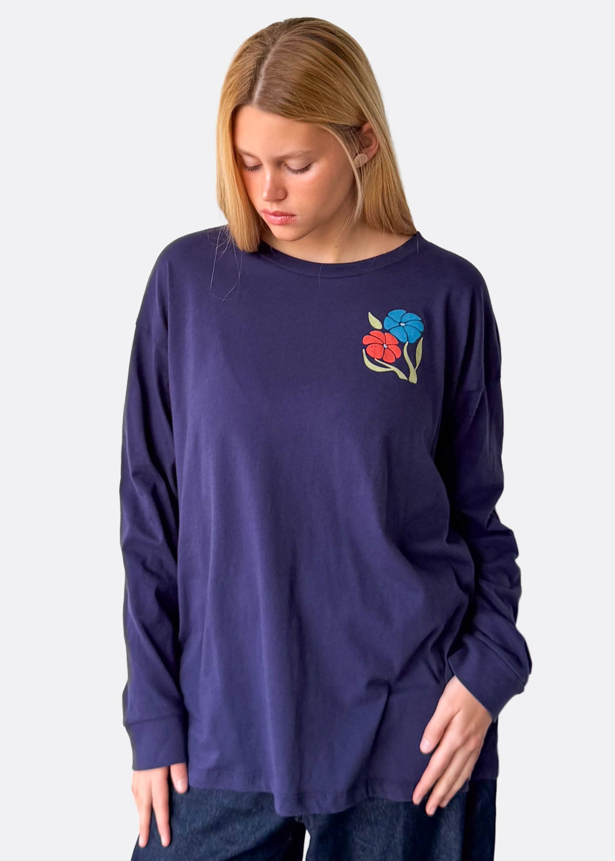 Plant Good Seeds Organic Navy Long Sleeve Crewneck Tee
