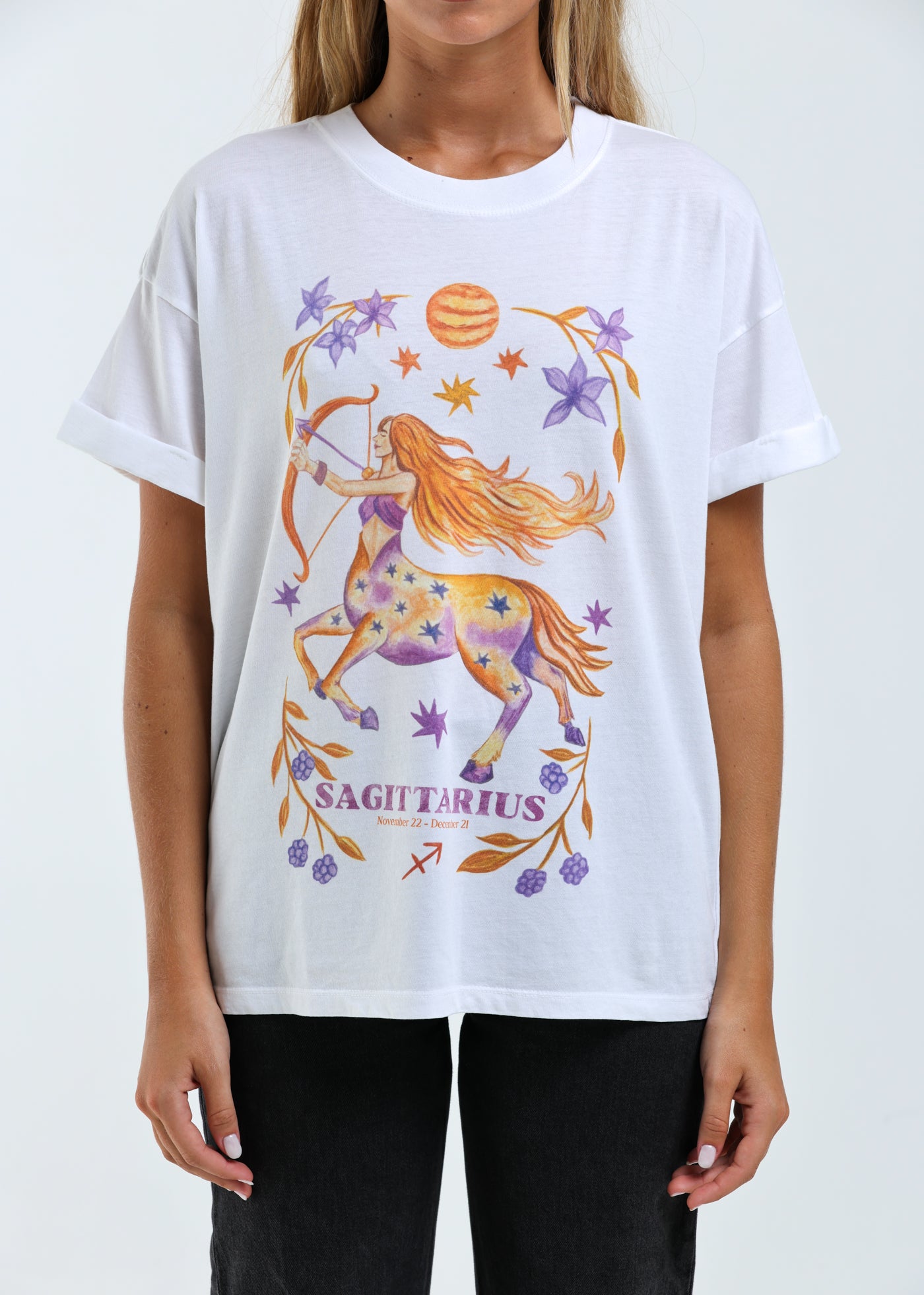 Sagittarius Cosmic Zodiac Vintage White Boyfriend Tee