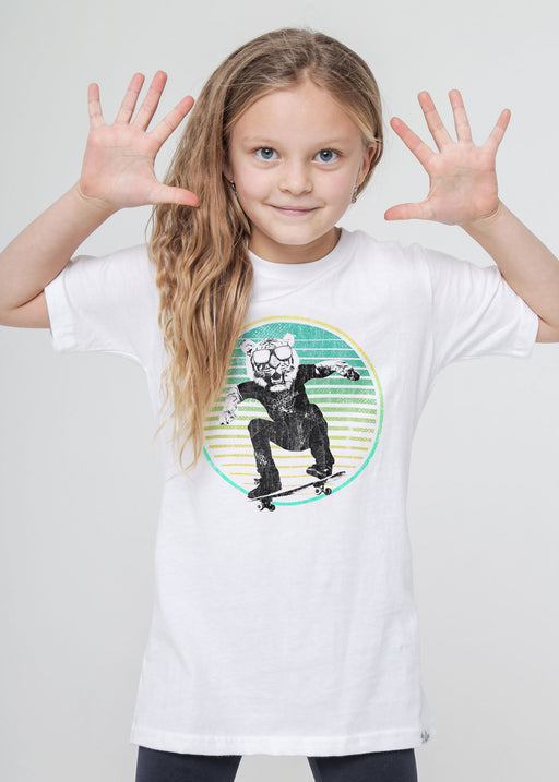 Skateboard Tiger Kid's White T-Shirt