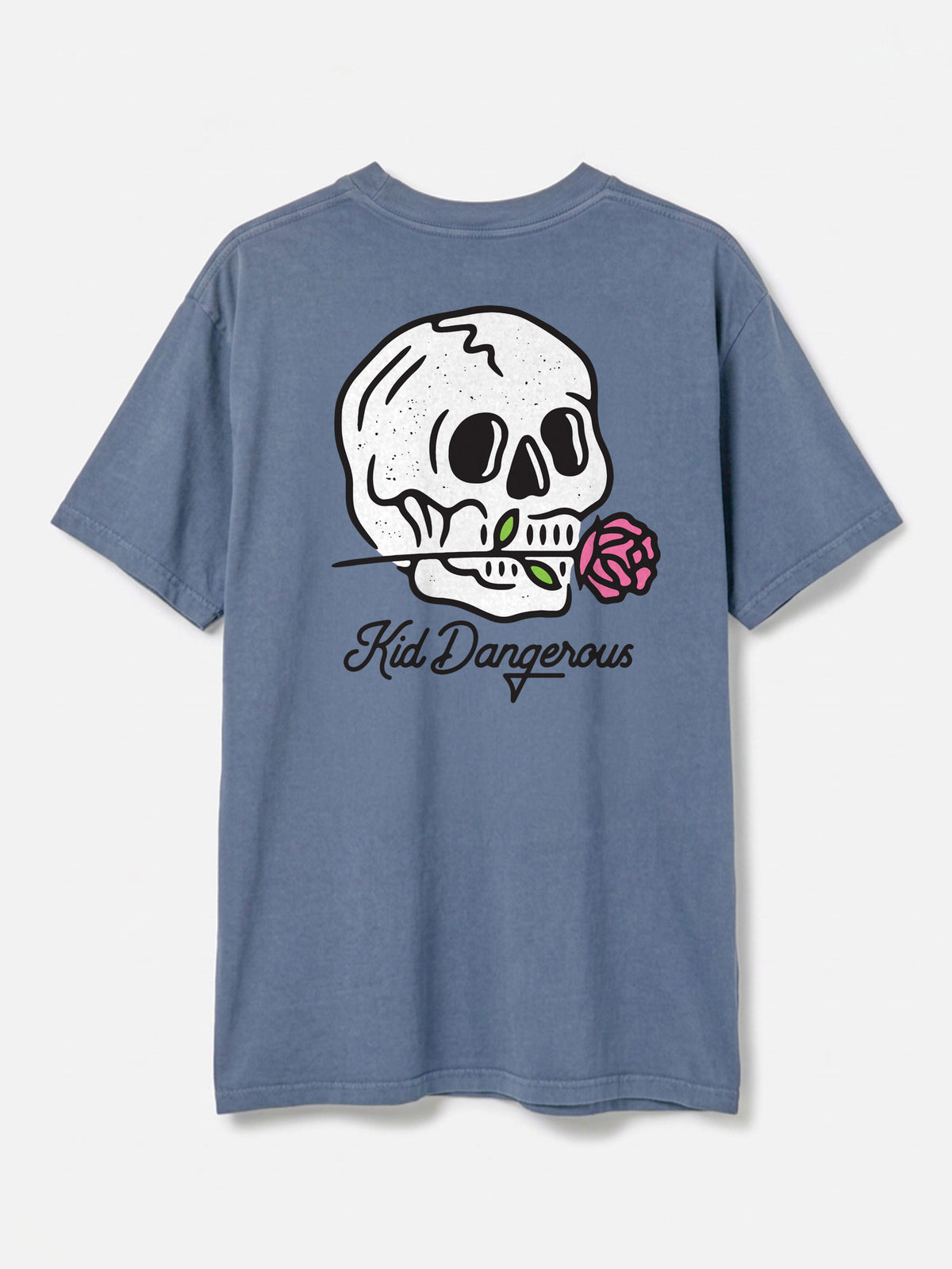 Skull & Rose Slate Blue Pigment Dyed Heavyweight Tee