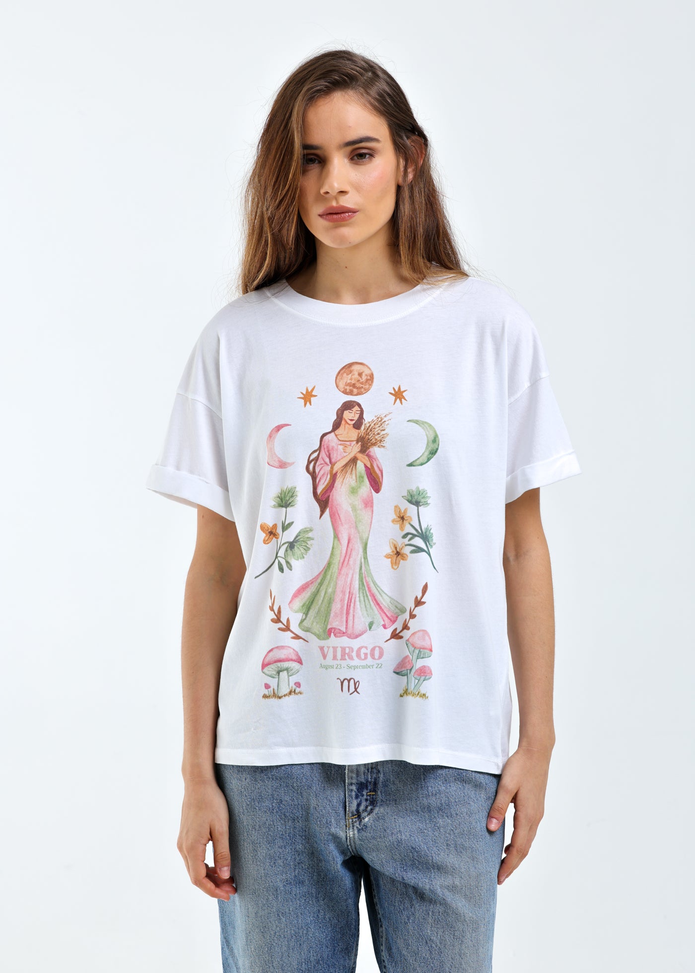 Virgo Cosmic Zodiac Vintage White Boyfriend Tee