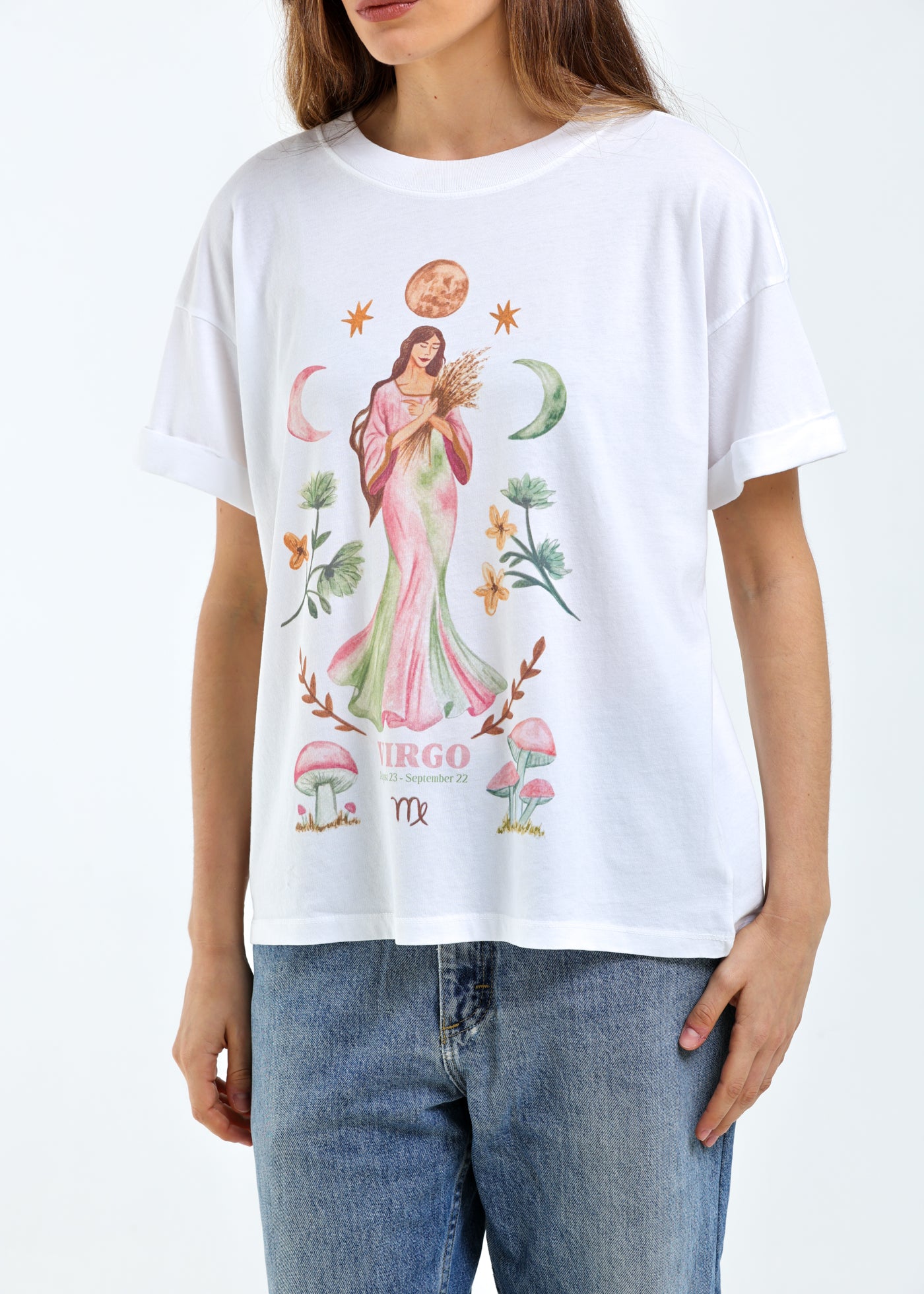 Virgo Cosmic Zodiac Vintage White Boyfriend Tee