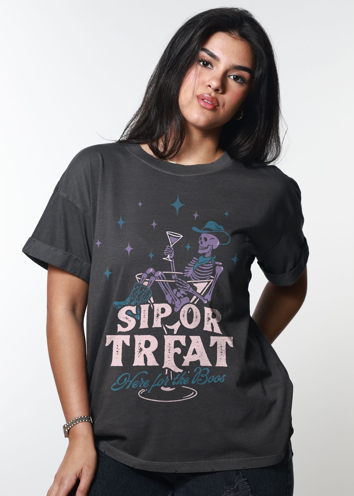 Sip Or Treat Vintage Black Boyfriend Tee