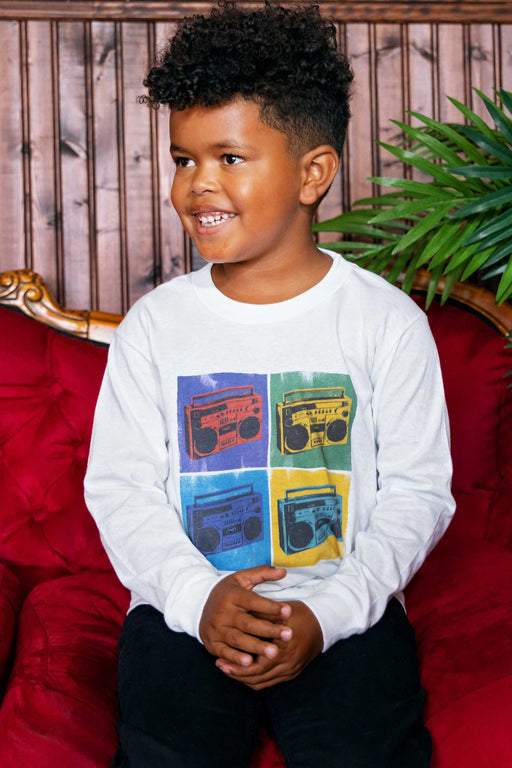 Retro Boomboxes Kid's White Long Sleeve