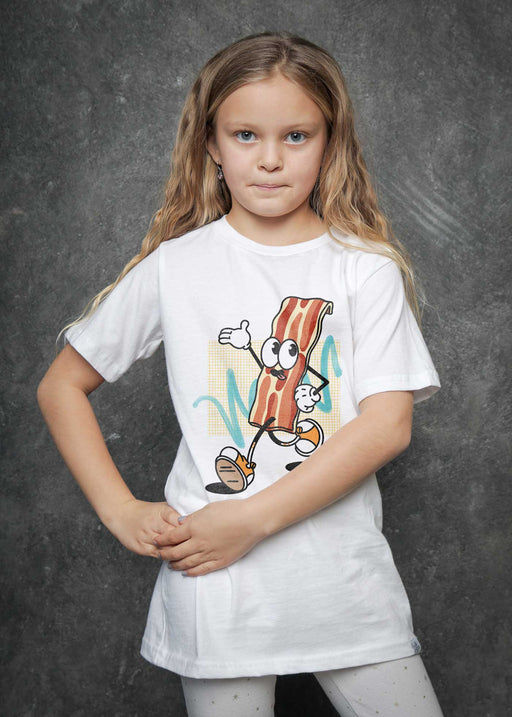 Bacon Cartoon Kid's White T-Shirt