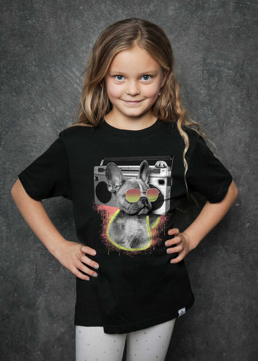 Bulldog Boombox Kid's Black T-Shirt
