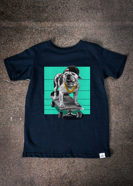 Bulldog Skater Kid's Navy T-Shirt alternate view