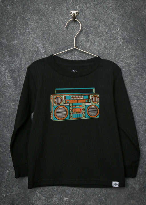 Cartoon Boombox Kid's Black Long Sleeve alternate view