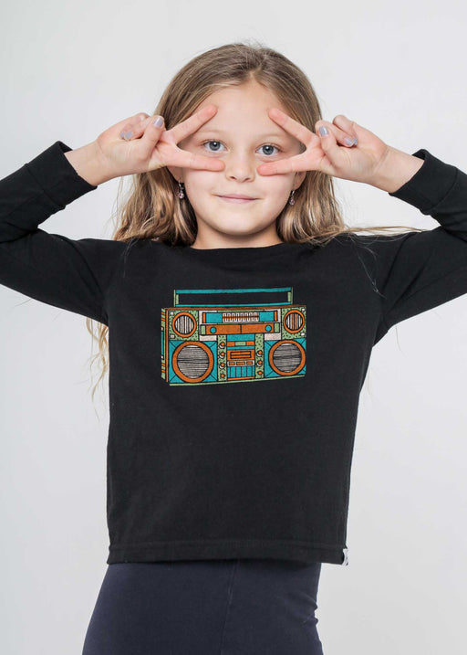 Cartoon Boombox Kid's Black Long Sleeve