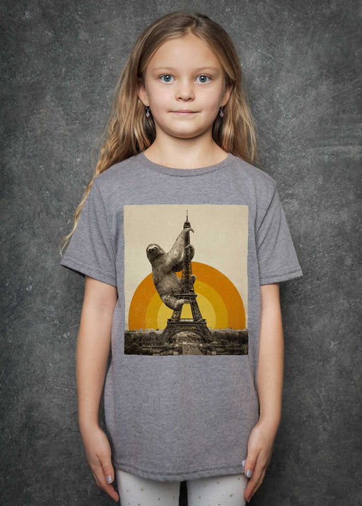 Eiffel Sloth Kid's Heather Grey T-Shirt alternate view