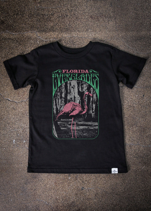 Everglades Flamingo Kid's Black T-Shirt alternate view