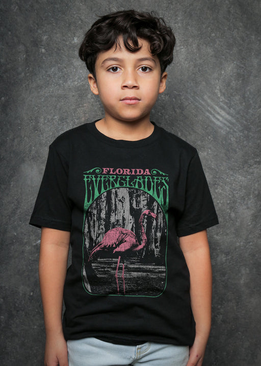 Everglades Flamingo Kid's Black T-Shirt