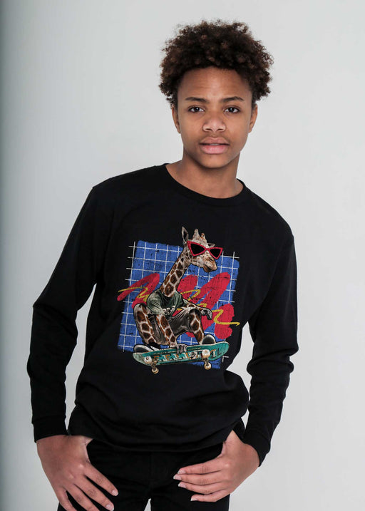 Giraffe Skater Kid's Black Long Sleeve alternate view