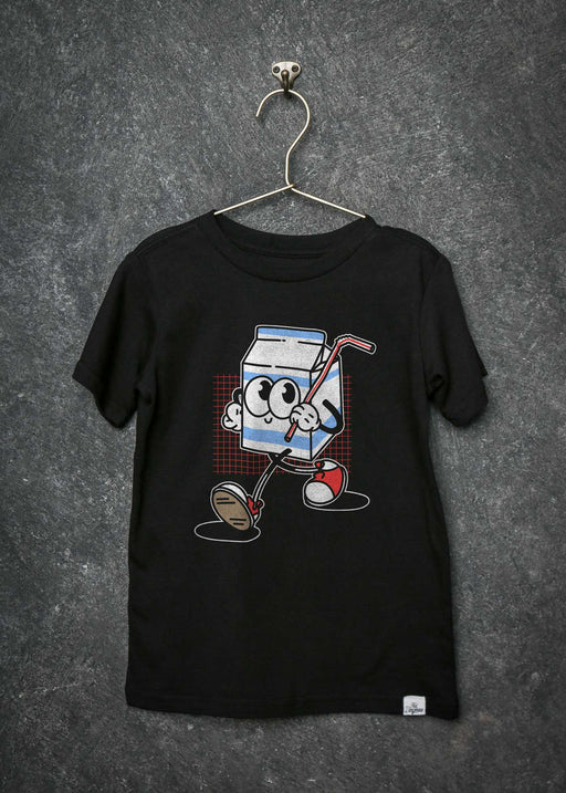 Milk Cartoon Kid's Black T-Shirt