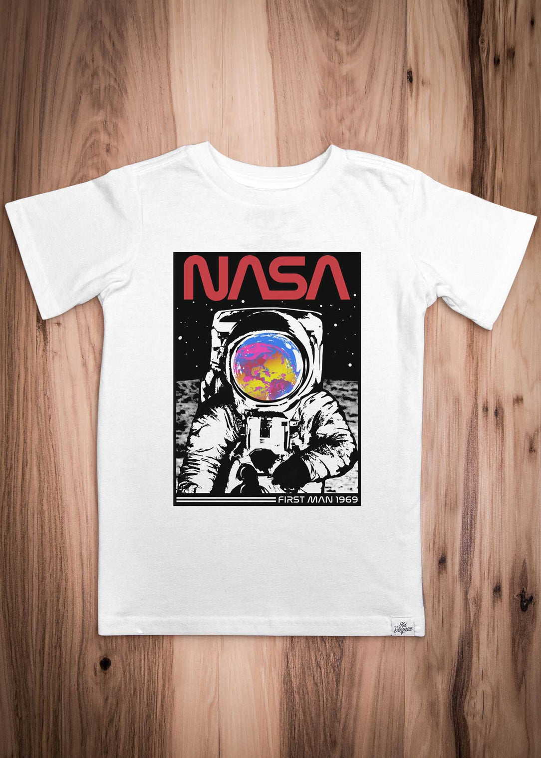 NASA First Man Kid\'s White T-Shirt — Kid Dangerous