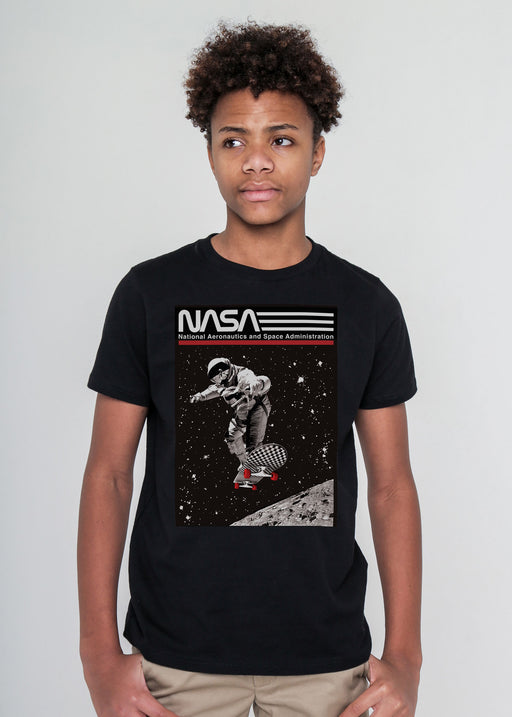 NASA Skateboarder Kid's Black T-Shirt
