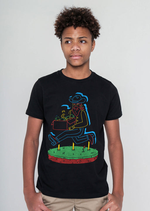 Neon Robber Kid's Black T-Shirt