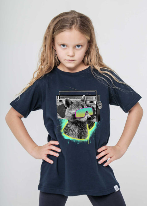 Raccoon Boombox Kid's Navy T-Shirt