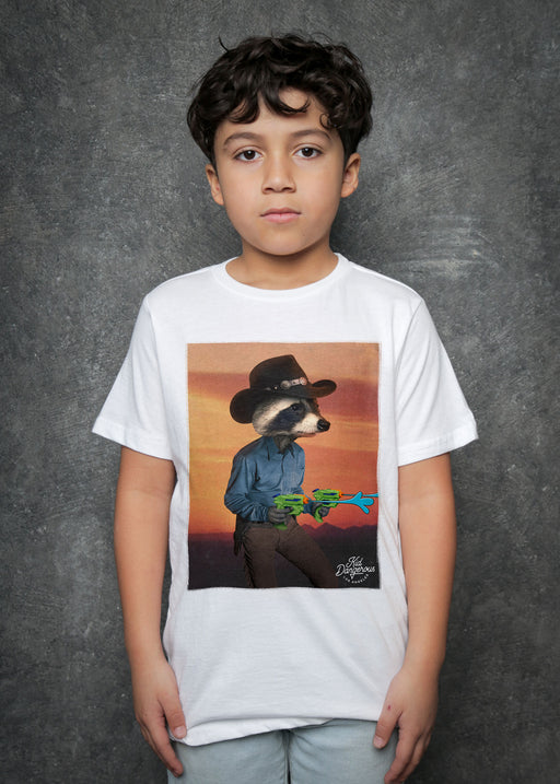 Raccoon Cowboy Kid's White T-Shirt