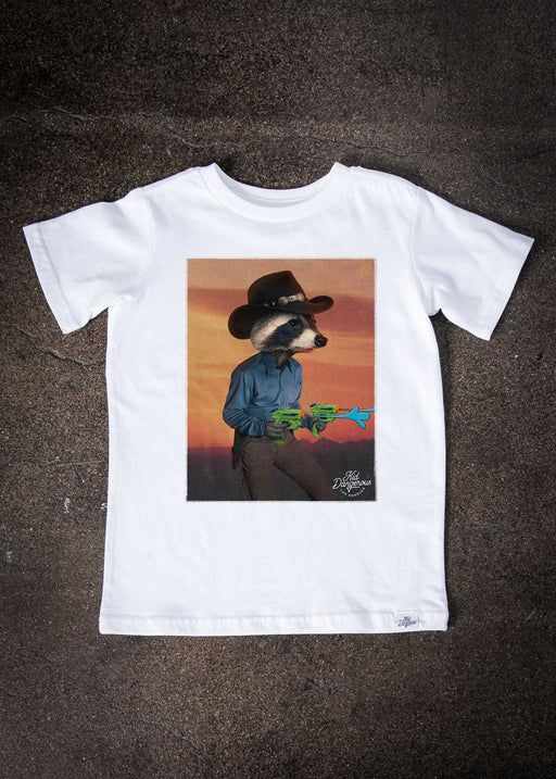 Raccoon Cowboy Kid's White T-Shirt alternate view