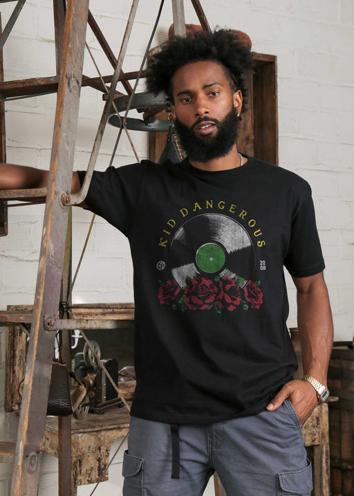 Record and Roses Men's Black Classic T-Shirt