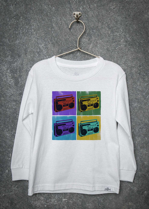 Retro Boomboxes Kid's White Long Sleeve alternate view