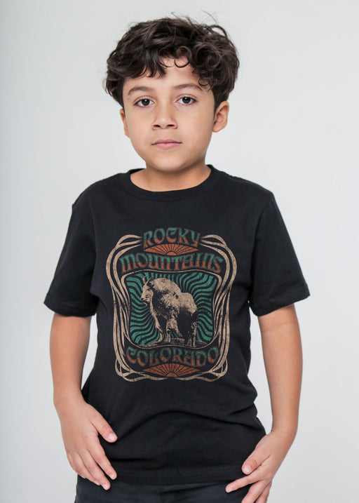 Rocky Mountains Goat Kid's Black T-Shirt