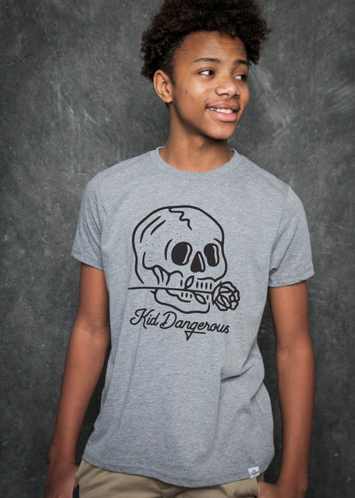 Rose Skull Kid's Heather Grey T-Shirt