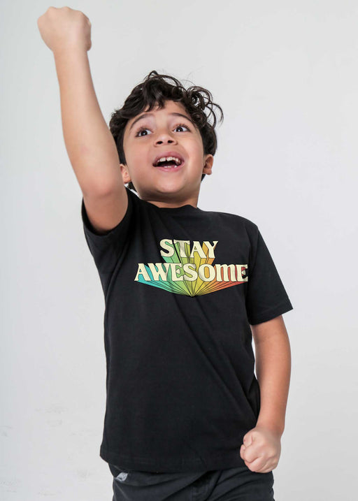 Stay Awesome Kid's Black T-Shirt