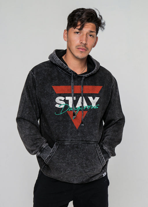 Stay Dangerous Triangle Mineral Wash Black Pullover Hoodie