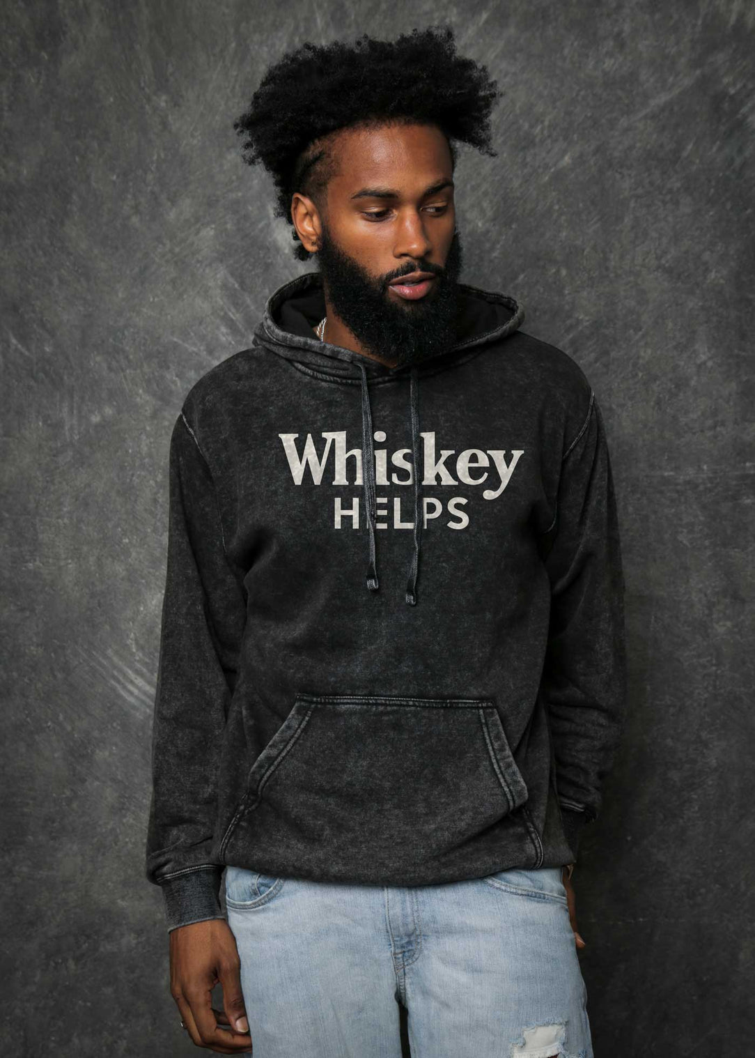 Whiskey Helps Mineral Wash Black Pullover Hoodie