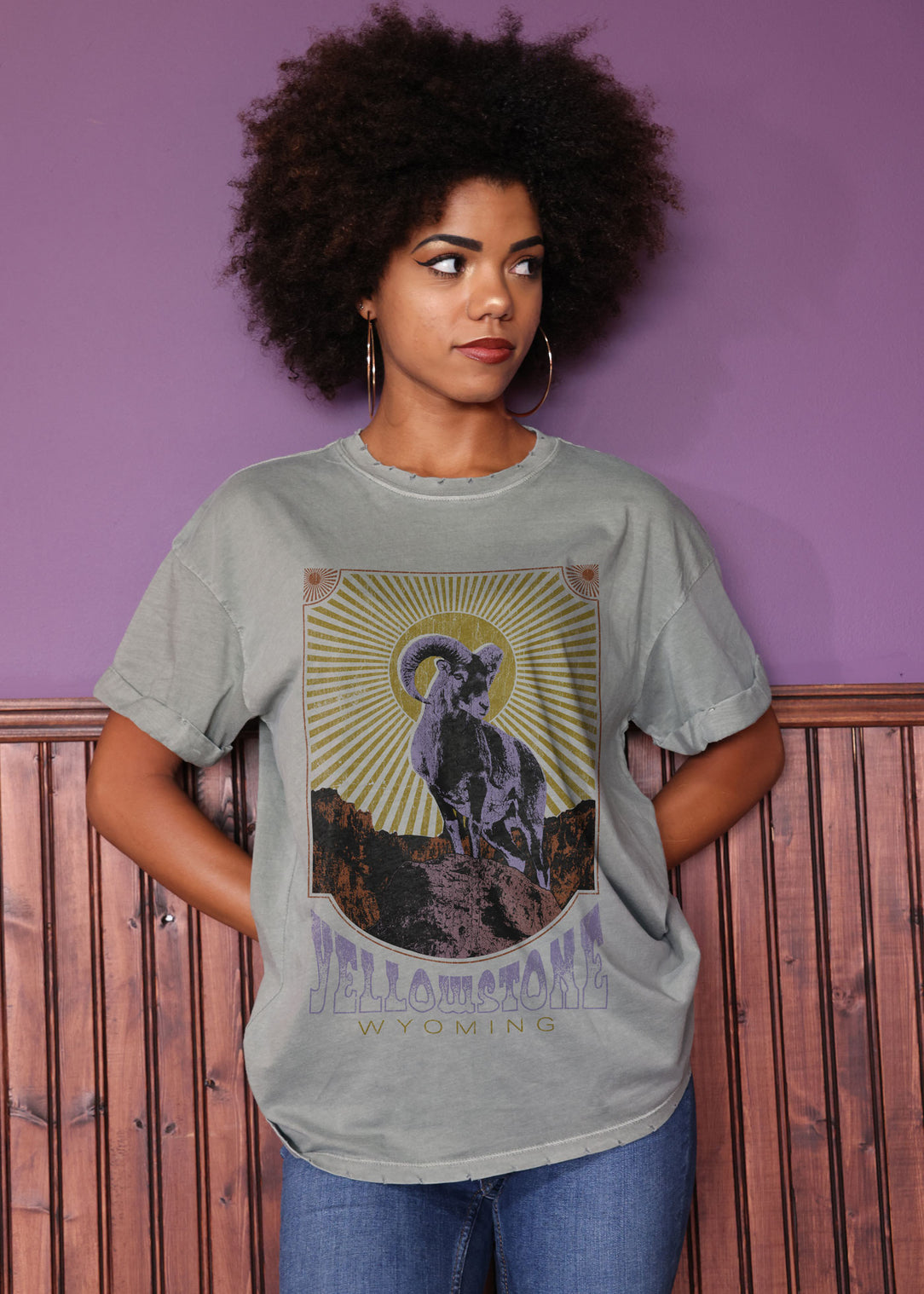 Yellowstone Ram Army Green Boyfriend Tee